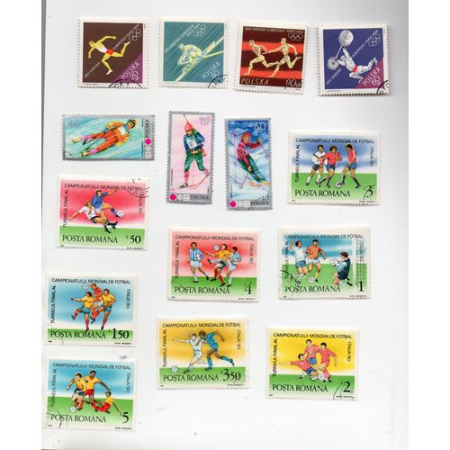 Pologne- Lot De 7 Timbres Oblitérés- Sports- Jeux Et 8 Timbres Oblitérés Roumanie- Football