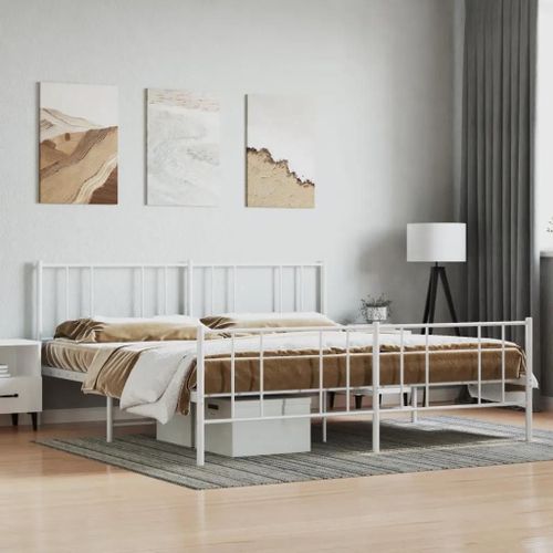 Cadre De Lit Métal Sans Matelas Et Pied De Lit Blanc 180x200 Cm