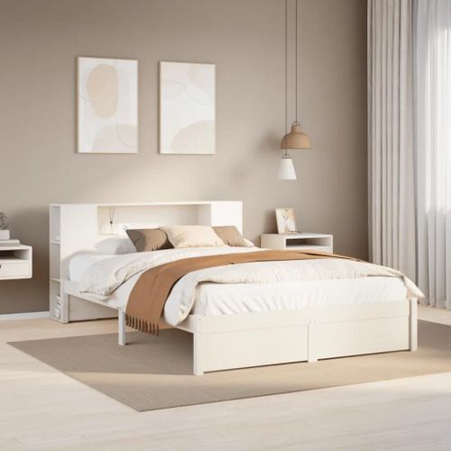Lit Bibliothèque Sans Matelas Blanc 120x200 Cm Bois Pin Massif