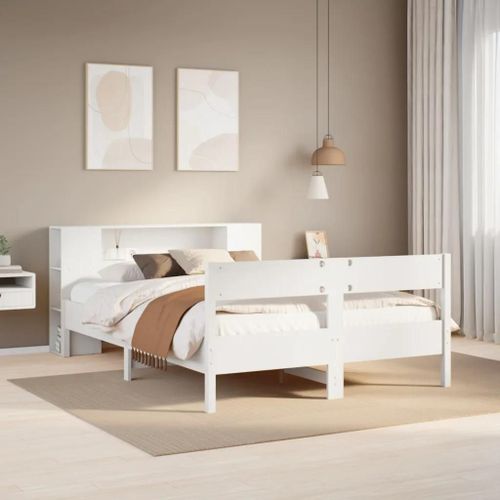 Lit Bibliothèque Sans Matelas Blanc 150x200 Cm Bois Pin Massif