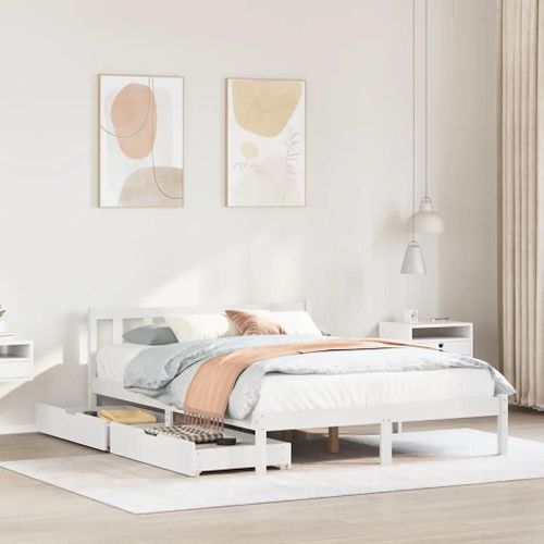 Cadre De Lit Sans Matelas Blanc 160x200 Cm Bois De Pin Massif