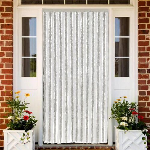 Rideau Anti-Mouches Gris Clair Et Blanc 100x220 Cm Chenille
