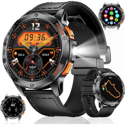 Montre Connectée Homme Gps-Led Lampe/530mah Batterie, 1,43'' Amoled Montre Connectée Militaire Avec Baromètre, Boussole, Fréquence Cardiaque, Spo2, Sommeil, 10atm Étanche Pour Android Ios, N[H587]