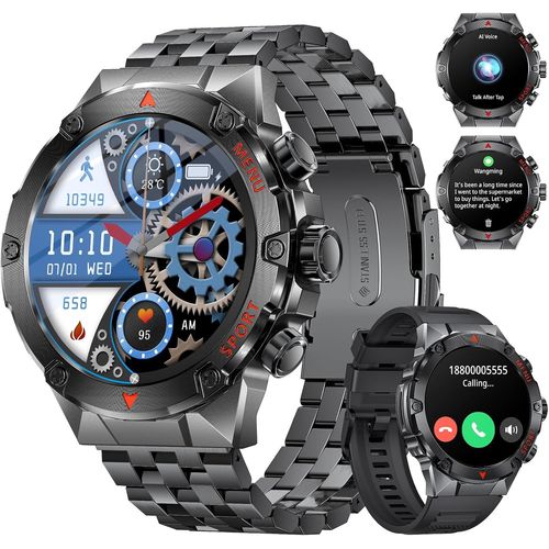 Montre Connectée Pour Hommes Avec 400mah Longue Durée Batterie Appel/Réponse Fréquence Cardiaque/Oxygène Sanguin 1,43 Pouce Écran Amoled 5atm Étanché Compatible Android Ios Smartwatch Men[H624]