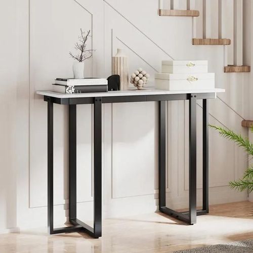 Costway Table Console D'entrée En Imitation Marbre, Structure Géométrique En Métal 107 X 40 X 79,5 Cm Pour Salon, Couloir (Noir)