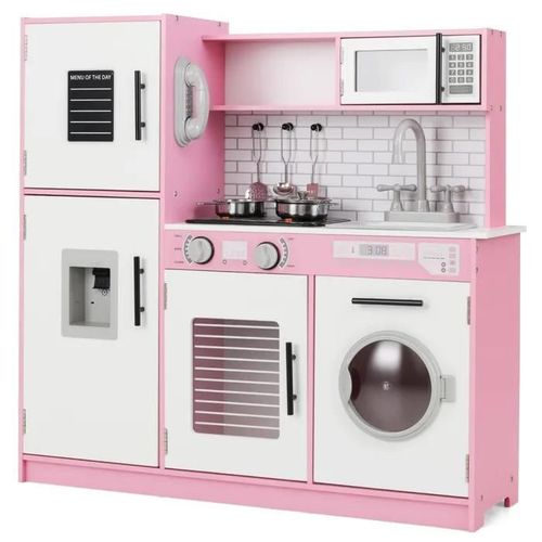 COSTWAY Cuisine pour Enfants de 3 Ans +, Effect Sons et Lumières avec 5 Accessoires Rose