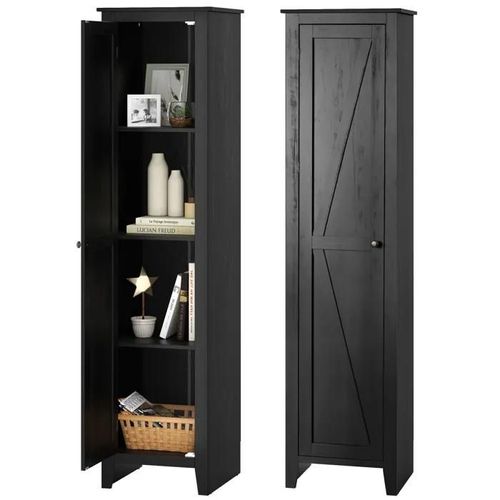 Costway Meuble Colonne De Salle De Bain Avec 4 Étagères Et Porte, Pour Salle De Bain, Salon, 43 X 39,5 X 183 Cm, Noir