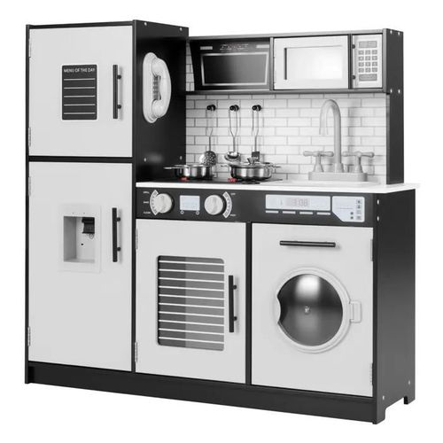COSTWAY Cuisine pour Enfants de 3 Ans +, Effect Sons et Lumières avec 5 Accessoires Noir