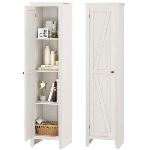 Costway Meuble Colonne De Salle De Bain Avec 4 Étagères Et Porte, Pour Salle De Bain, Salon, 43 X 39,5 X 183 Cm, Blanc