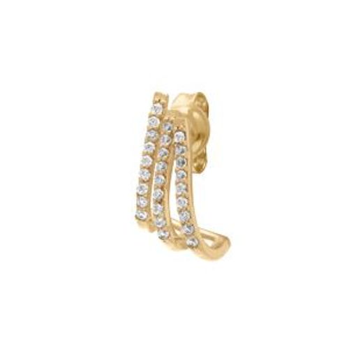 Boucles D'oreilles Tige Plaqué Or Unitaire 3 Rangs Oxydes Blancs Sertis