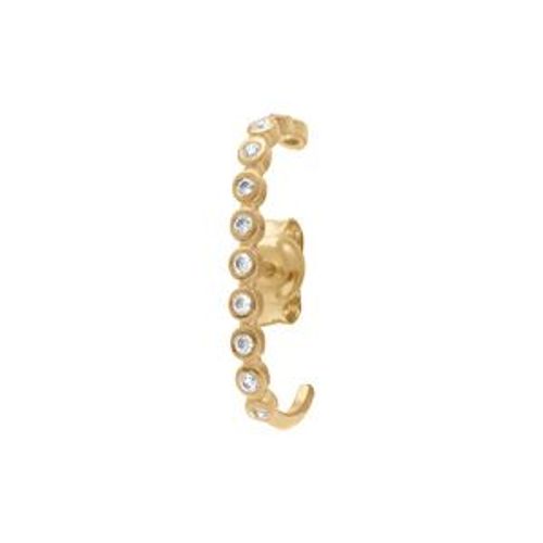 Boucles D'oreilles Plaqué Or Tige Unitaire Oxydes Blancs Sertis Faux Piercing