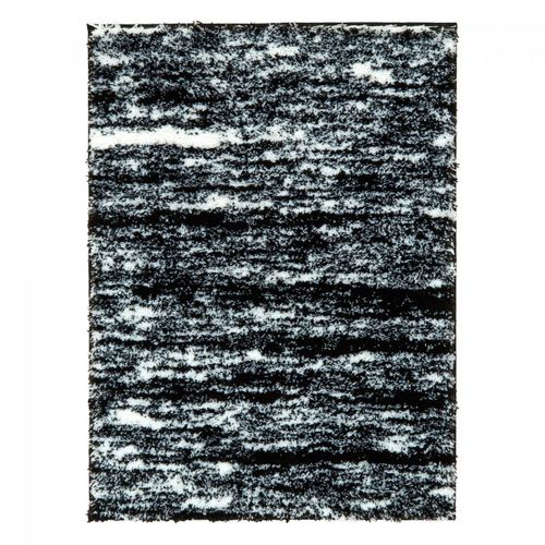 Tapis Shaggy 67x180 Rectangle Tissé Noir Et Blanc Motif Faux Uni Ember