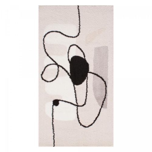 Tapis Shaggy 200x290 Rectangle Tissé Marron Et Noir Motif Géométrique Infinita