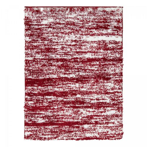 Tapis Shaggy 160x230 Rectangle Tissé Rouge Et Blanc Motif Faux Uni Ember