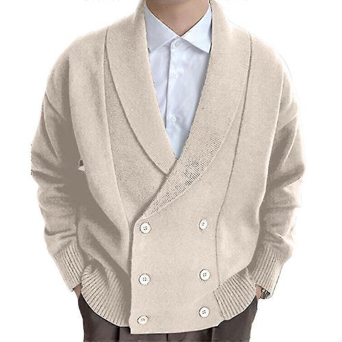 Hommes Solide Double Poitrine Tricotée Cardigan Manches Longues Casual Pull Tricot Manteau Tops