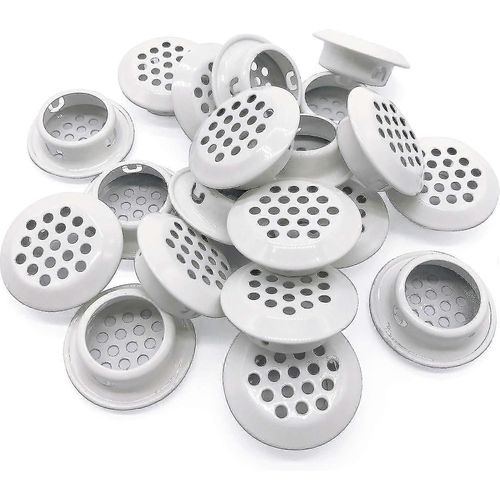 20Pcs Air Vents 25mm Circular Soffite Vent Acier inoxydable Round Vent Mesh Hole Louver pour Cuisine Salle de bain Cabinet Armoire (Blanc)