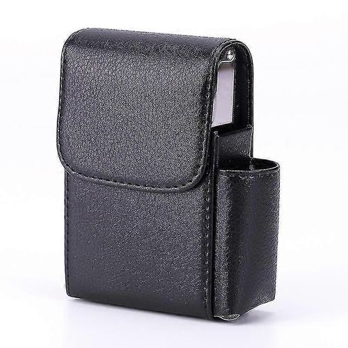 Étui à cigarettes coulissant en cuir Pu Étui à cigarettes en acier inoxydable avec porte-briquet et boucle de ceinture pour hommes