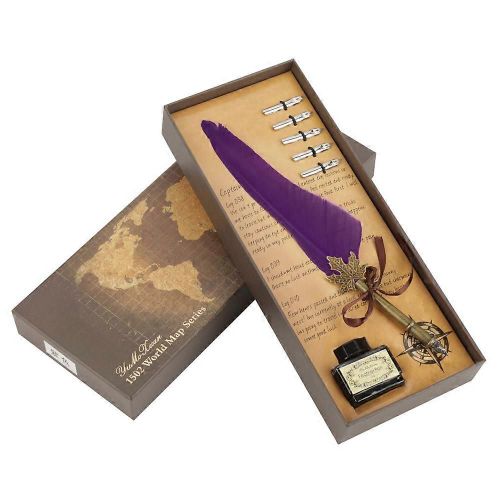 Européanisme Vintage Rétro Plume Plume Dip Stylo Plumes En Métal Plumes Calligraphie Écriture Stylo Cadeau (Violet)