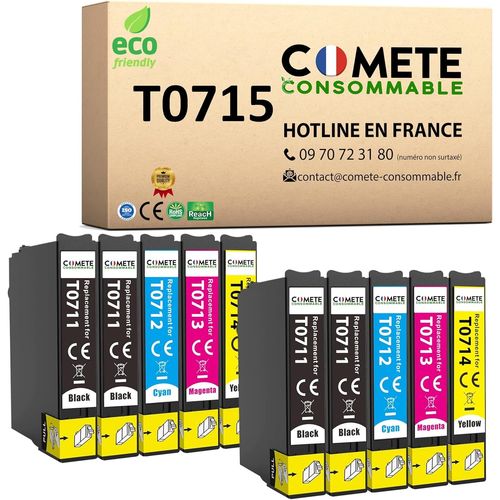 Comete, Marque Française - T0715-10 Cartouches D'Encre Compatibles Avec Epson T0715 Guépard - Pour Epson Stylus Sx205 Sx218 Sx400 Sx510W Sx515W Dx7450 Dx8450 (2 Noir Et 3 Couleur)[Cartouche499]