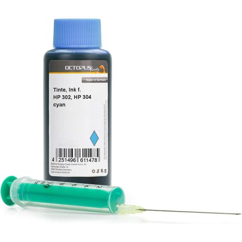 Encre Pour Imprimante 100Ml Compatible Avec Les Cartouches Pour Imprimante Hp 302, Hp 304 Cyan Avec Seringue De Recharge Et Accessoires (Pas D'Oem)[Cartouche2560]
