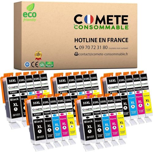 Comete, Marque Française - 33Xl - 25 Cartouches D'Encre Compatibles Avec Epson 33 Xl Orange - Pour Epson Expression Premium Xp-7100 Xp-540 Xp-530 Xp-830 Xp-900 Xp-640 Xp-630 (Noir[Cartouche203]