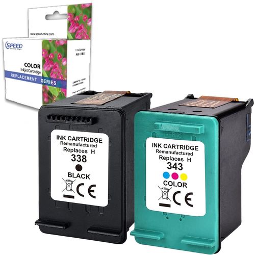 Cartouches Compatibles Pour Hp 338 Xl Noir + 343 Xl Couleur 338Xl 343Xl Cartouche Imprimante Deskjet 460 6540 5740 9800 Photosmart 2575 2570 2710 2610 8150 7850[Cartouche1746]