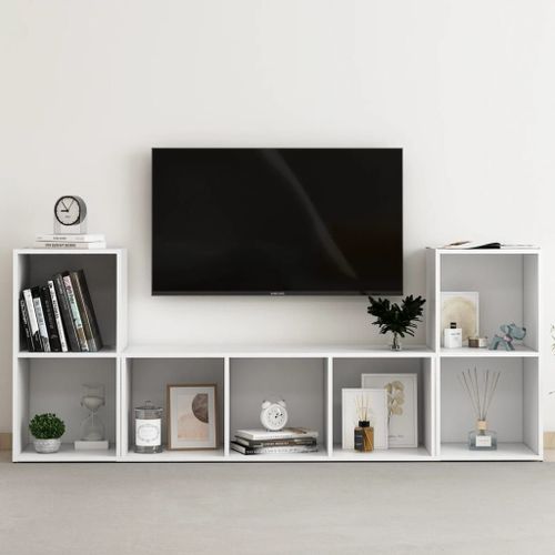 Vidaxl Ensemble De Meubles Tv 3 Pcs Blanc Bois D'ingénierie