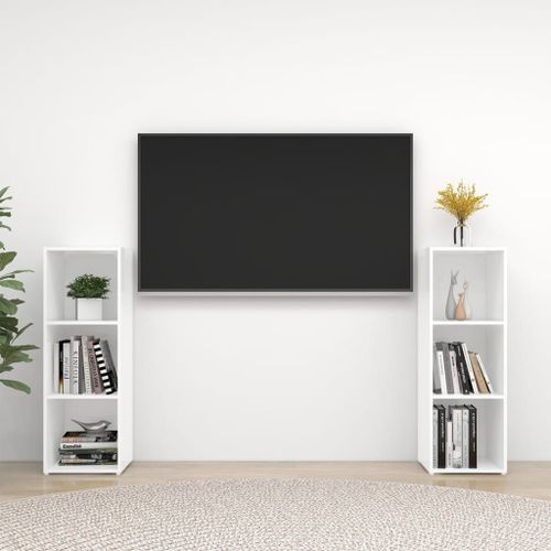 Vidaxl Meubles Tv 2 Pcs Blanc 107x35x37 Cm Bois D'ingénierie
