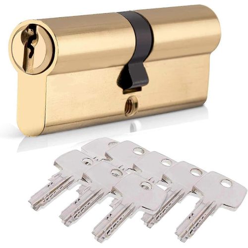 Serrure à cylindre 40/40 (80mm), serrure de porte européenne à cylindre double cylindre Homek avec 8 clés, finition laiton, serrure de porte anti-pioche anti-pioche anti-pioche