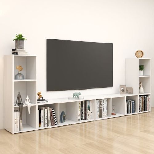 Vidaxl Meubles Tv 4 Pcs Blanc 107x35x37 Cm Bois D'ingénierie