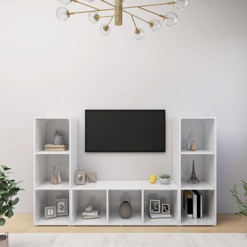Vidaxl Meubles Tv 3 Pcs Blanc 107x35x37 Cm Bois D'ingénierie