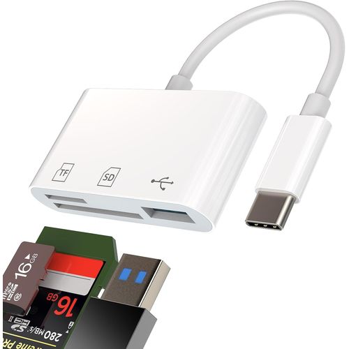 Adaptateur USB C USB 3.0 OTG Lecteur de Carte SD Micro SD 3in1 Hub Multiprise pour Apple iPhone15 Pro Max Plus Pour iPad 10 Air4 Macbook Air Compatible avec Samsung Card Reader Accessoires PC