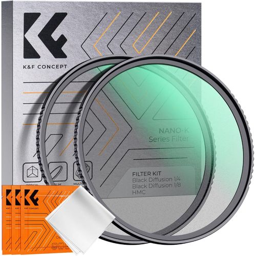 Filtre 72mm Black-Mist 1/4 et Black Diffusion 1/8 en Kit et 3 Chiffons de Nettoyage Emballés sous Vide pour Objectif Appareil Photo Numérique (K Série)