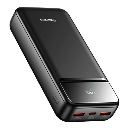 Batterie Externe 20000mah Avec Usb-C Et 2 Usb Écran Led Compacte Swissten Noir