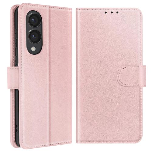 Étui Pour Samsung Galaxy S25 Edge Clapet Portefeuille Et Support Vidéo Rose Champagne