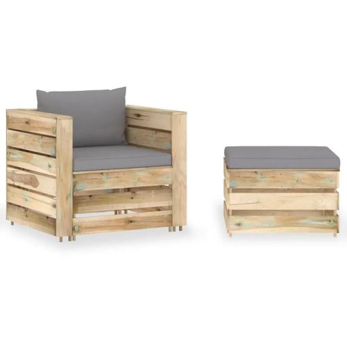 Prolenta Premium - Salon De Jardin 2 Pcs Avec Coussins Bois Imprégné De Vert