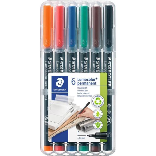 Lumocolor 318, Feutres Permanents À Pointe Fine Pour Toutes Les Surfaces, Sans Xylène Ni Toluène, Set De 6 Couleurs Lumineuses, Pointe Ogive De 0.6 Mm, 318 Wp6