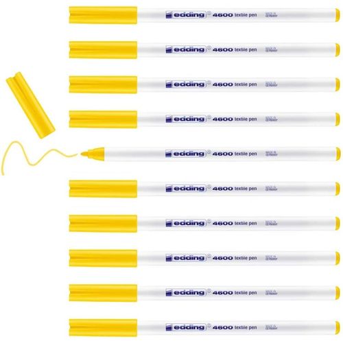 4600 Feutre Pour Textiles - Jaune - 10 Pièces - Pointe Ronde De 1 Mm - Feutre Textile Lavable En Machine (60 °C) Pour Décorer Le Tissu - Marqueur Textile