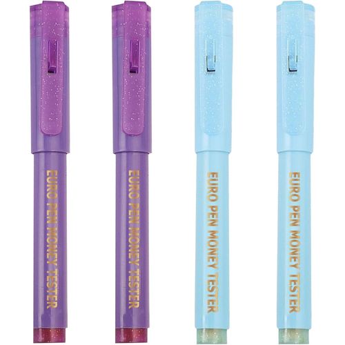 4 Stylos Détecteurs De Faux Billets Avec Lampe Uv, Stylo Faux Billet - Marqueur Vérificateur Portable Pour Euros, Dollars, Livres Sterling - Test Non Dommageable Des Billets