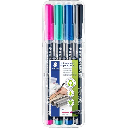 Lumocolor Permanent 317 - Etui Chevalet Box 4 Feutres Permanents Pointe Moyenne 1 Mm Assortis - 317 Wp4
