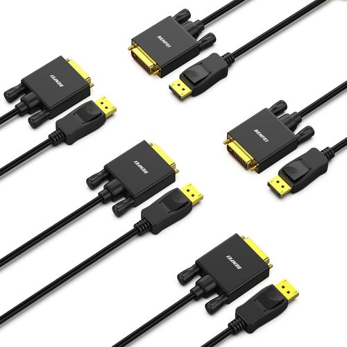 Câble Displayport Vers Dvi, Convertisseur Dp Display Port Vers Dvi Mâle Vers Mâle Cordon Plaqué Or 6 Pieds Câble Noir Pour Lenovo, Dell, Et Autres Marques, Lot De 5[SHU05442]
