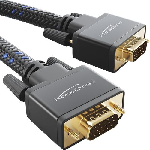 Cable Vga Vers Vga 2M Tressé Pour Une Qualité D'Image Maximale, Cuivre De Haute Pureté (Métal, Full Hd, Connecte Un Pc À Un Écran/Projecteur)[Cable07242]
