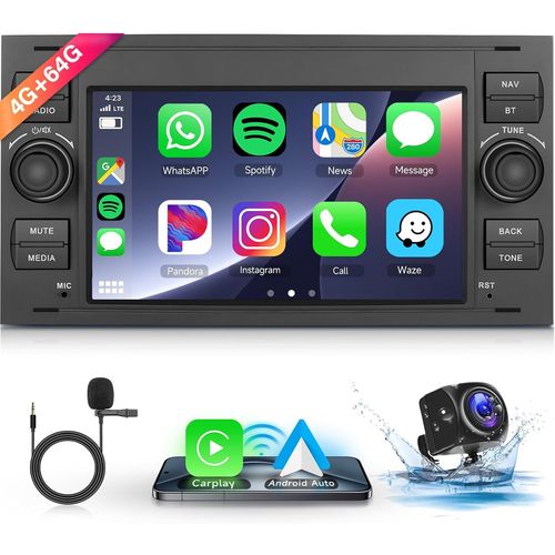Mondodigitale-4g+64gb Android Autoradio Pour Ford Focus Fiesta S-Max Mondeo Galaxy C-Max Connect, 7 Pouces Écran Tactile Avec Carplay Android Auto, Radio Gps Wifi Bluetooth Dsp Fm/Rds+Caméra