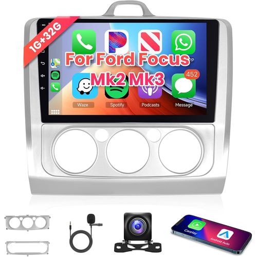 Mondodigitale-1g+32g Android Autoradio Pour Ford Focus Mk2 Mk3 Exi Mt 2 3 2004-2011 Avec Sans Fil Apple Carplay Android Auto Gps Navi Wifi 9 Pouces Écran Tactile Autoradio Bluetooth/Fm/Rds/Dab+/Obd2