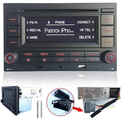 Mondodigitale-Autoradio Audio Stéréo Rcn210 Pour Vw Golf Mk4 Polo Passat B5 Usb Mp3 Aux Bluetooth Avec Lecteur Cd + Adaptateur Avec Simulateur Canbus