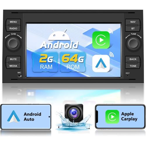 Mondodigitale-Autoradio Pour Ford Focus C-Max S-Max Galaxy Fusion Fiesta Mondeo Kuga Transit Connect Avec Carplay Android Auto, Radio Écran Tactile 7'' Avec Bluetooth, Wifi, Gps + Caméra Arrière