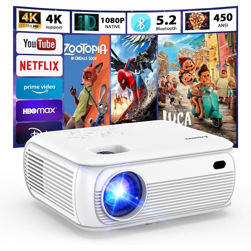 MONDODIGITALE-4K Vidéoprojecteur 1080P Nativo 2025 Projecteur Portable Avec Smart Tv Os Apps Intégrées, 450Ansi, Haut-Parleur Stéréo, Wifi 6, Bluetooth 5.2 Projecteur Compatible Con Tv Stick/Smartpho