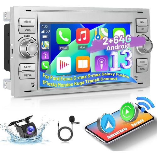 Mondodigitale-[2+64g] Autoradio Android 13 Pour Ford Focus C-Max S-Max Galaxy Fusion Fiesta Mondeo Kuga Transit Connect - Radio 7 Pouces Avec Wireless Carplay & Android Auto Eq Gps Wifi + Caméra De R