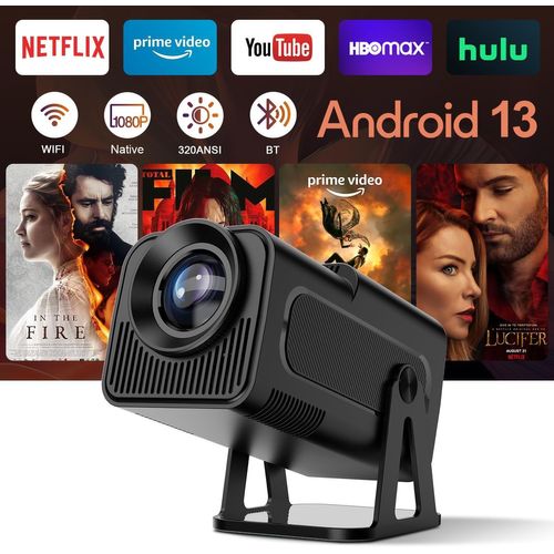 MONDODIGITALE-Android 13 Vidéoprojecteur Netflix Licence Le, Rétroprojecteur Mini Projecteur 4K Intelligent 320 Ansi Avec Wifi Et Bluetooth, Assistant Vocal Chatgpt Video Projecteur Portable Home Cin