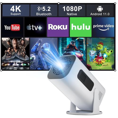 MONDODIGITALE-Mini Projecteur Video,Videoprojecteur Portable,Full Hd 1080P Rétroprojecteur Home Cinéma Extérieur Pour,Projecteur 4K Extérieur Rotatif À 210°,Compatible Avec Clé Tv/Hdmi/Usb/Av,Blanc V
